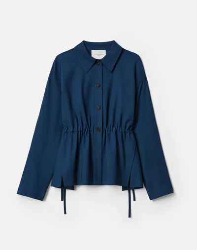 Lafayette 148 Stretch Wool Drawstring Oversized Jacket In Lido Blue