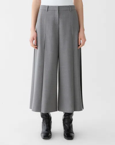Lafayette 148 Stretch Wool Wide Leg Culotte Pants In Nickel Melange