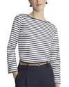 Lafayette 148 Naval Stripe Cotton Jersey Bateau Top In White