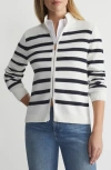 LAFAYETTE 148 STRIPE COTTON & SILK ZIP CARDIGAN