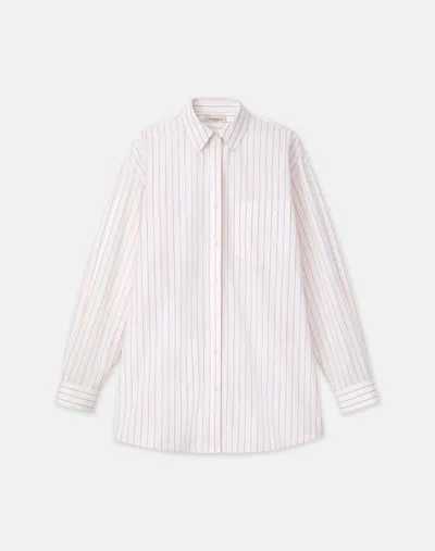 Lafayette 148 Stripe Cotton Oversized Shirt In Pink Dusk