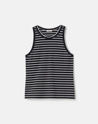 Lafayette 148 Stripe Cotton Rib Racerback Tank In Black