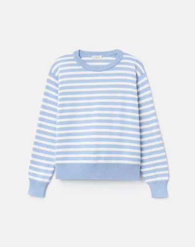 Lafayette 148 Stripe Cotton Silk Crewneck Sweater In Blue