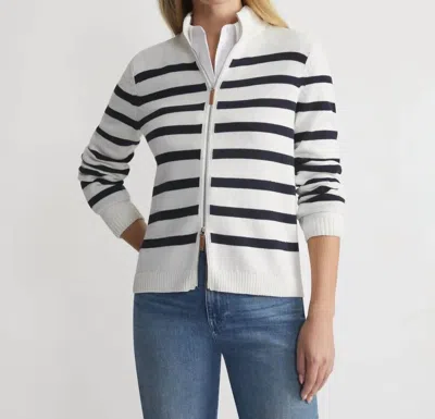 Lafayette 148 Stripe Cotton-silk Zip Cardigan In Cloud Multi Black/white