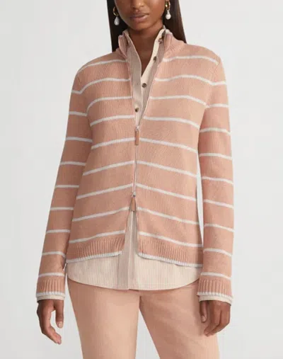 Lafayette 148 New York Plus Stripe Fitted Silk-blend Bomber Sweater In Pink