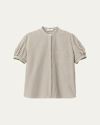 Lafayette 148 New York Stripe Puff Sleeve Oversize Cotton Poplin Shirt In Multi