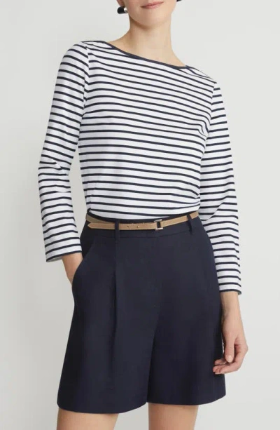 Lafayette 148 Naval Stripe Cotton Jersey Bateau Top In Navy Multi