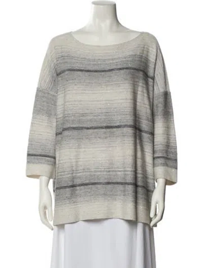 Pre-owned Lafayette 148 Striped Bateau Neckline Sweater In Gray
