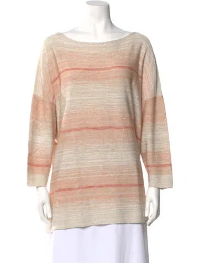 Pre-owned Lafayette 148 Striped Bateau Neckline Sweater In Neutral
