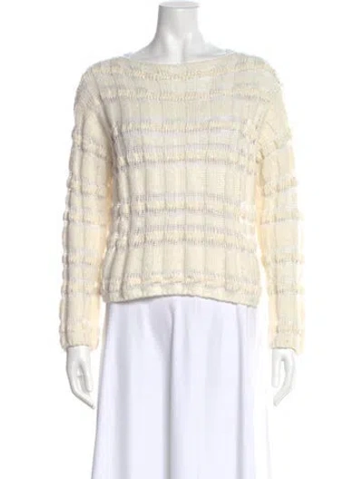 Pre-owned Lafayette 148 Striped Bateau Neckline Sweater In Neutral