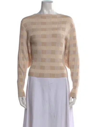 Pre-owned Lafayette 148 Striped Bateau Neckline Sweater In Neutral