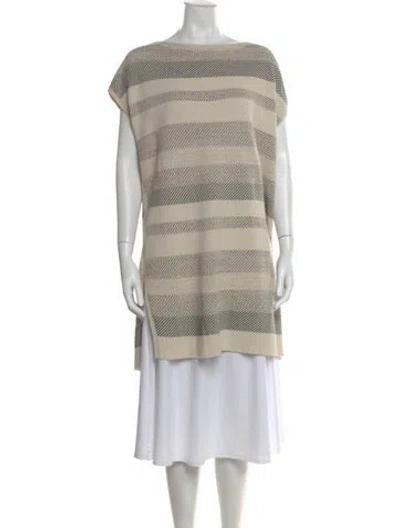 Pre-owned Lafayette 148 Striped Bateau Neckline Sweater In Neutral