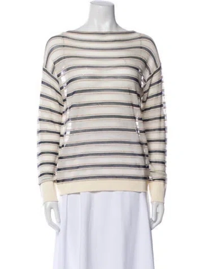Pre-owned Lafayette 148 Striped Bateau Neckline Sweater W/ Tags In White