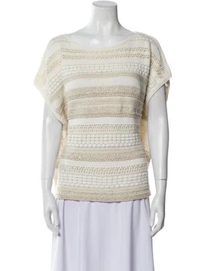 Pre-owned Lafayette 148 Striped Bateau Neckline Sweater W/ Tags In White