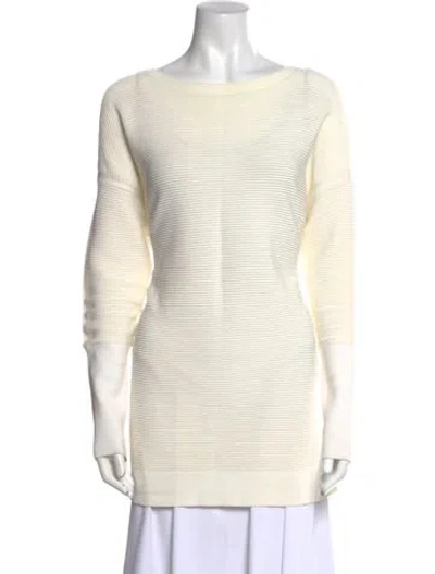 Pre-owned Lafayette 148 Striped Bateau Neckline Sweater In White