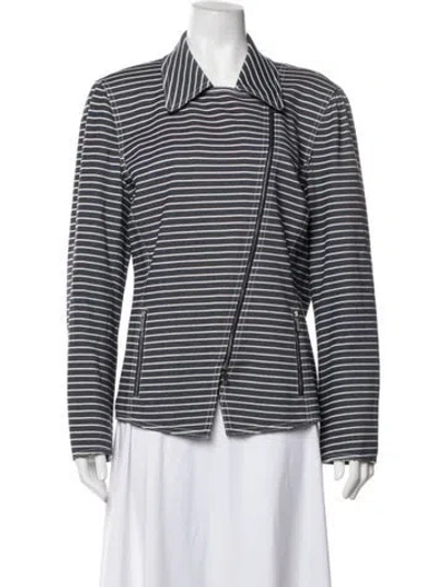 Pre-owned Lafayette 148 Striped Biker Jacket In Blue