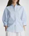 Lafayette 148 Striped Blouson-sleeve Cotton Shirt In Blue Oasis Multi