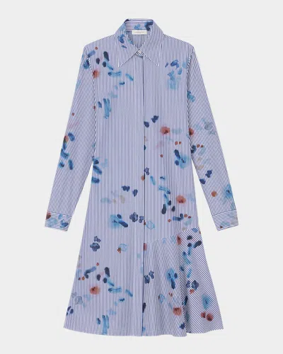 Lafayette 148 Striped Brushstroke-print Shirtdress In Sky Multi