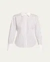 Lafayette 148 Striped Button-down Cotton Poplin Shirt In White