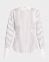 Lafayette 148 Striped Button-down Cotton Poplin Shirt In White