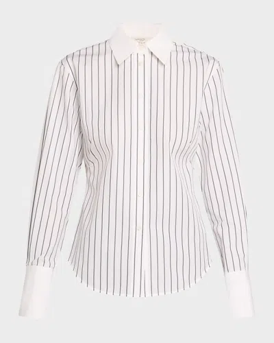 LAFAYETTE 148 STRIPED BUTTON-DOWN COTTON POPLIN SHIRT