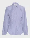 Lafayette 148 Striped Button-down Cotton Shirt In Sky Multi