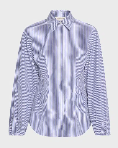 Lafayette 148 Striped Button-down Cotton Shirt In Sky Multi