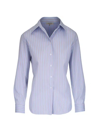 Lafayette 148 Striped Button-down Cotton Shirt In Blue