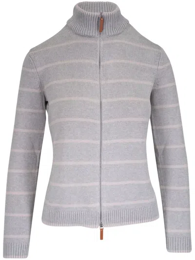 Lafayette 148 Striped Cardigan In Grey