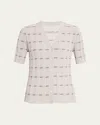 Lafayette 148 Cashmere Striped Fitted Short Sleeve Cardigan