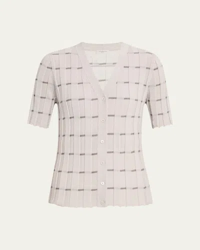 LAFAYETTE 148 STRIPED CASHMERE RIB CARDIGAN