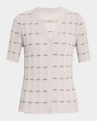 LAFAYETTE 148 STRIPED CASHMERE RIB CARDIGAN