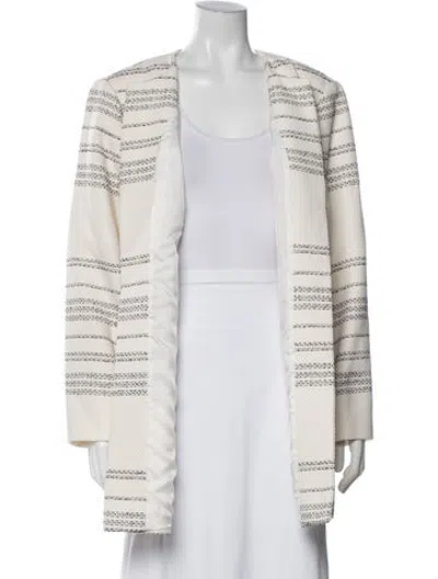 Pre-owned Lafayette 148 Striped Coat In White