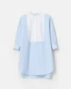 Lafayette 148 Striped Cotton Bib Oversized Shirt Tunic In Oxford Blue Multi