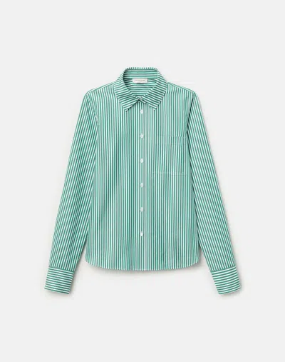 Lafayette 148 Striped Cotton Button Front Shirt In Green