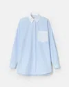 Lafayette 148 Striped Cotton Button Long Sleeve Oversized Shirt In Oxford Blue Multi