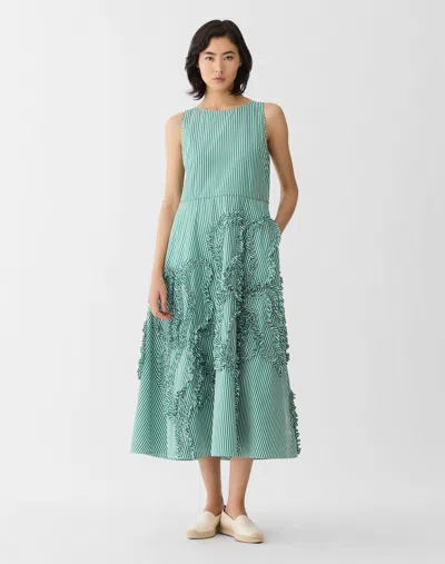 Lafayette 148 Striped Cotton Floral Applique Midi Dress In Green