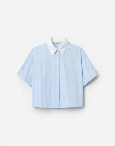 LAFAYETTE 148 STRIPED COTTON MONTAUK CROPPED IN OXFORD BLUE MULTI