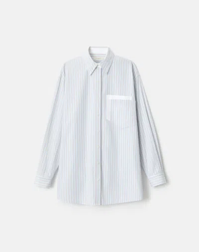 Lafayette 148 Striped Cotton Oversized Shirt In Blue