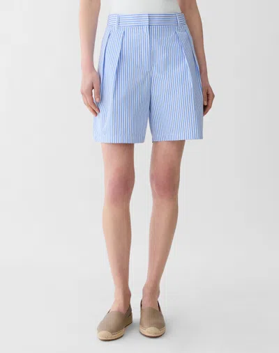 Lafayette 148 Striped Cotton Park Wide Leg Short In Blue