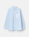 Lafayette 148 Striped Cotton Pocket Button Down Oversized Shirt In Oxford Blue Multi