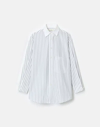Lafayette 148 Striped Cotton Poplin Collared Oversized Shirt In White
