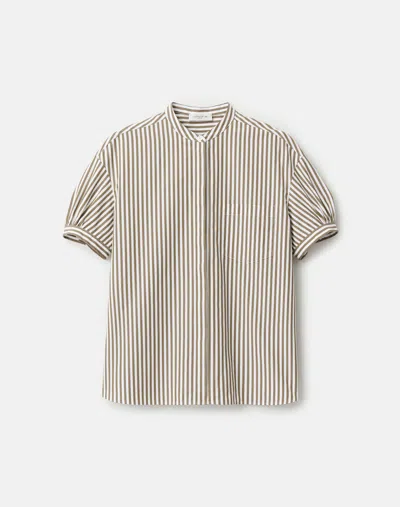 Lafayette 148 New York Stripe Puff Sleeve Oversize Cotton Poplin Shirt In Multi