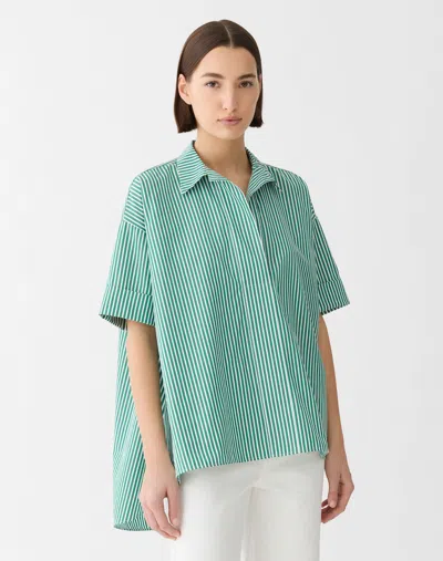 Lafayette 148 Striped Cotton Short Sleeve Swing Shirt In Multi
