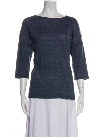 Pre-owned Lafayette 148 Striped Crew Neck Sweater In Blue