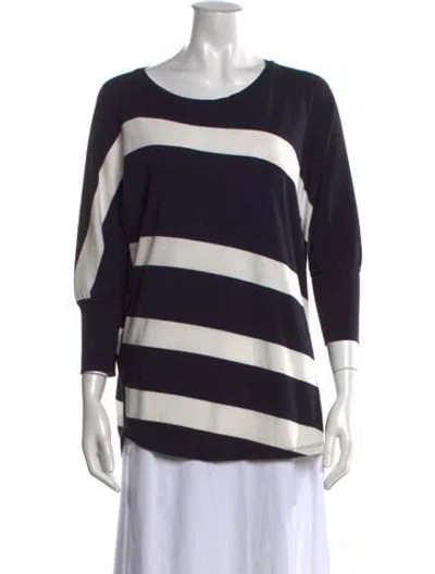 Pre-owned Lafayette 148 Striped Crew Neck Sweater In Blue