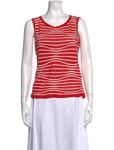 Pre-owned Lafayette 148 Striped Crew Neck Sweater In Red