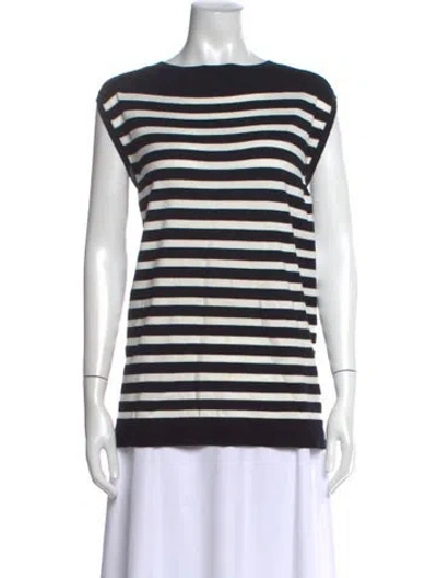Pre-owned Lafayette 148 Striped Crew Neck Sweater In White