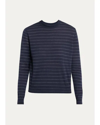 Lafayette 148 New York Striped Cashmere Crewneck Sweater In Blue