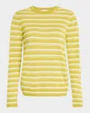 Lafayette 148 Striped Crewneck Silk-linen Sweater In Chartreuse Multi
